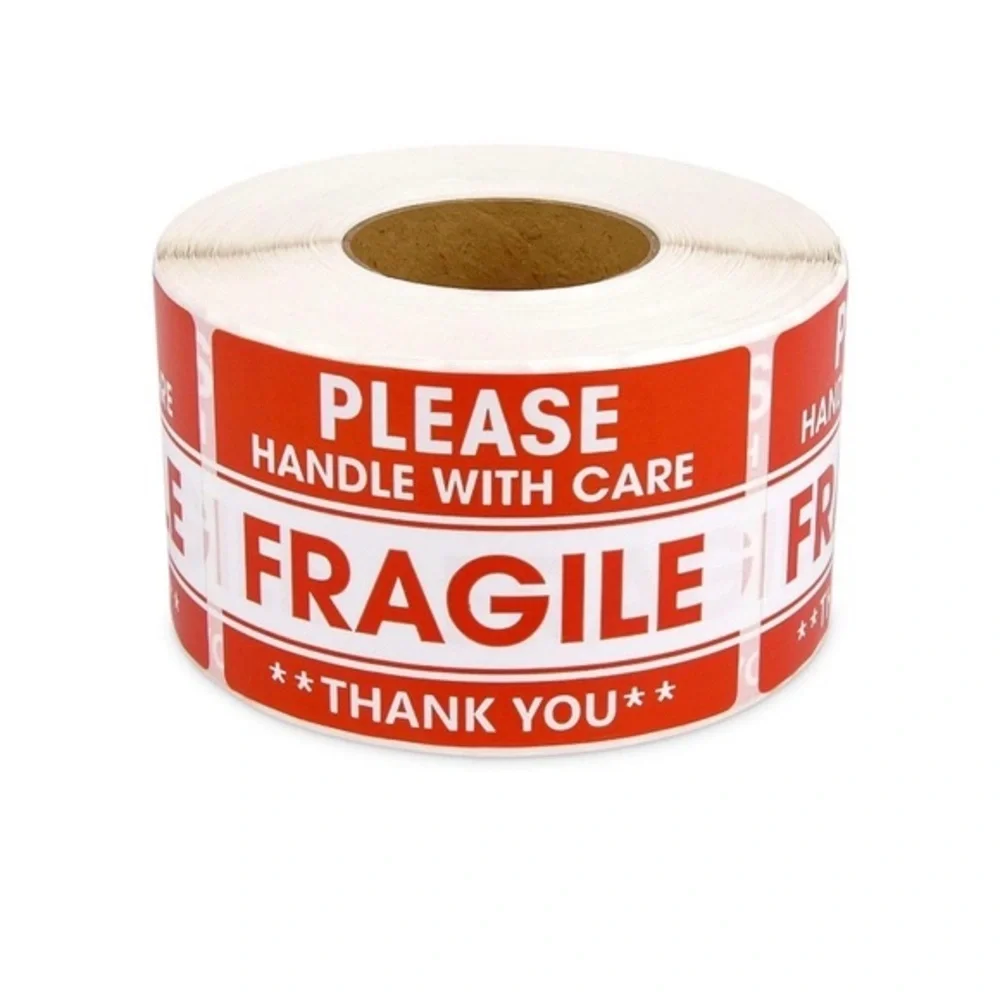 Red Fragile Handle with Care labels (30 stickers)
